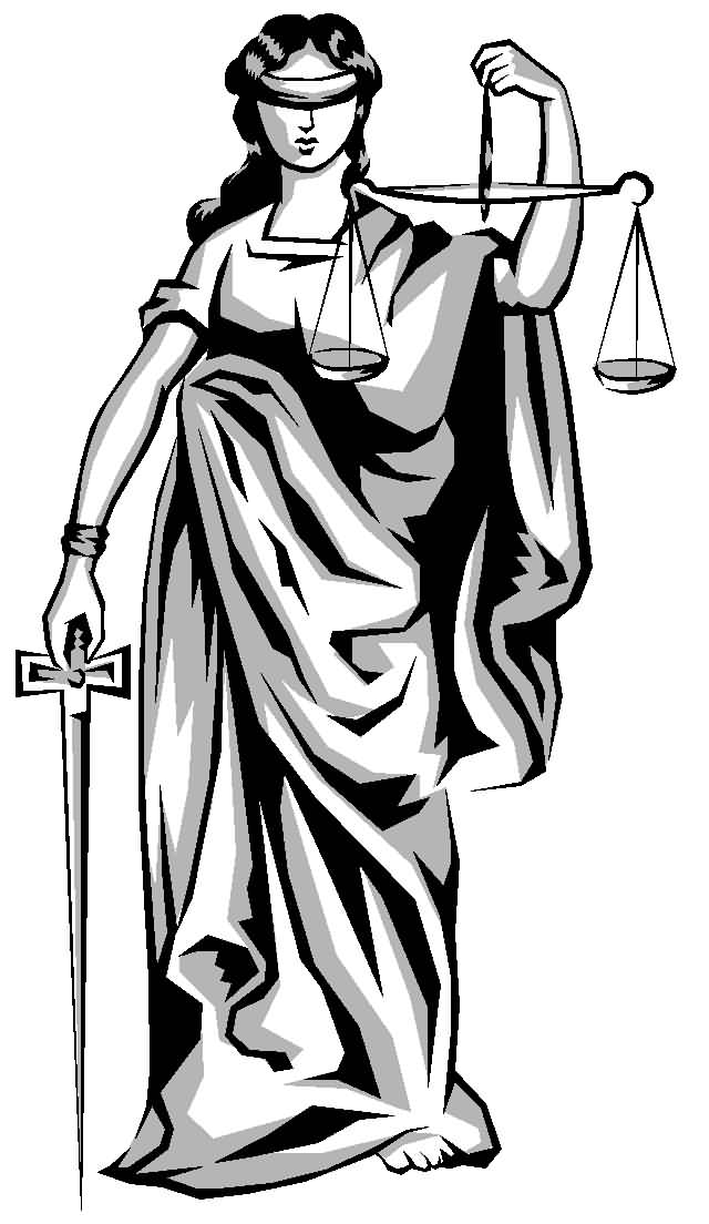 Classic Sword And Justice Scale In Lady Hands Tattoo Design