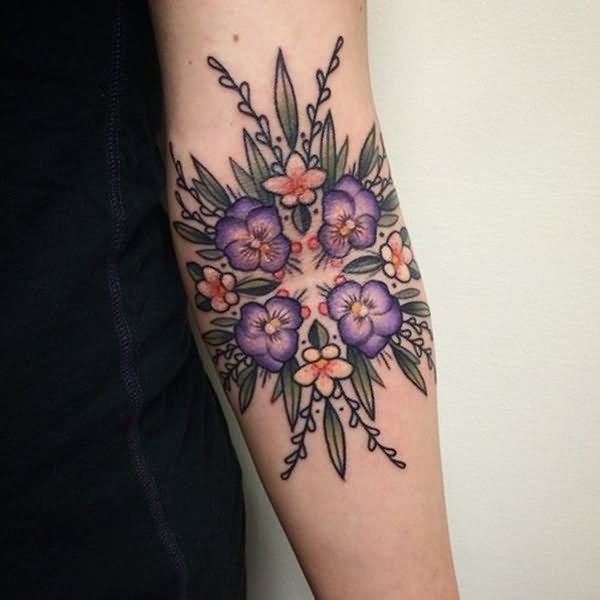 Colorful Flowers Tattoo Design For Elbow