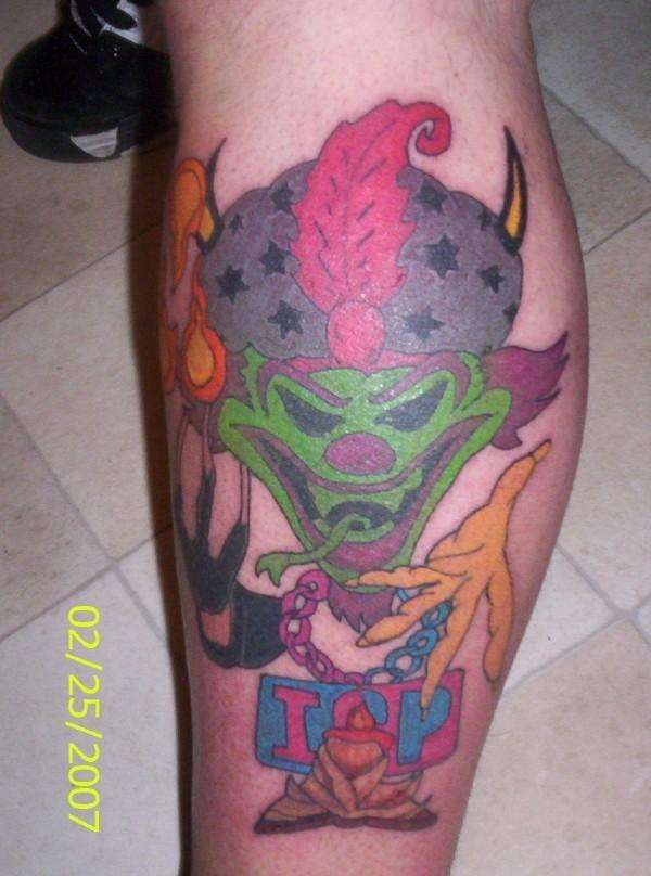 Colorful ICP Tattoo On Leg Calf