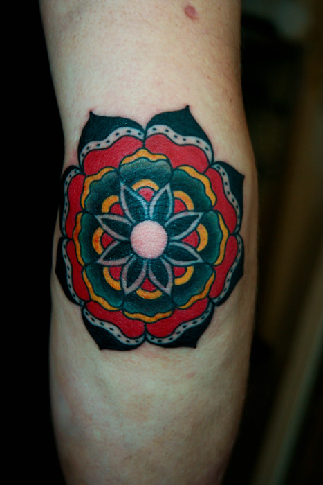Cool Colorful Flower Tattoo Design For Elbow By Bailey Hunter Robinson