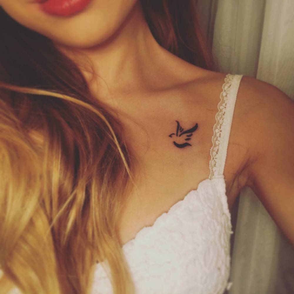Cool Little Pigeon Tattoo On Girl Left Front Shoulder