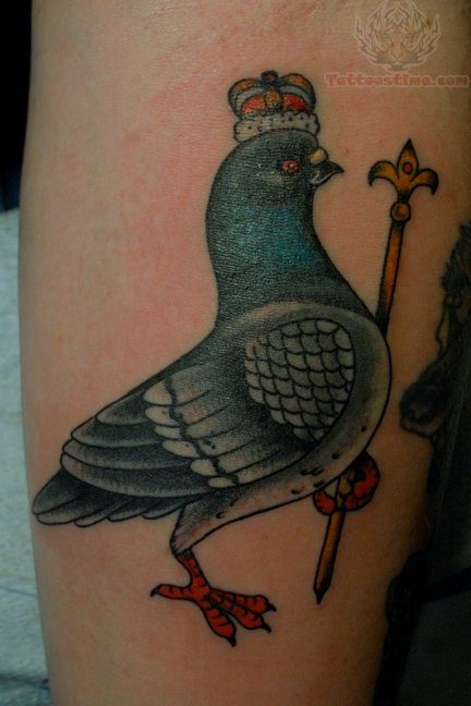 Crown On Pigeon Head Tattoo Design For Forearm