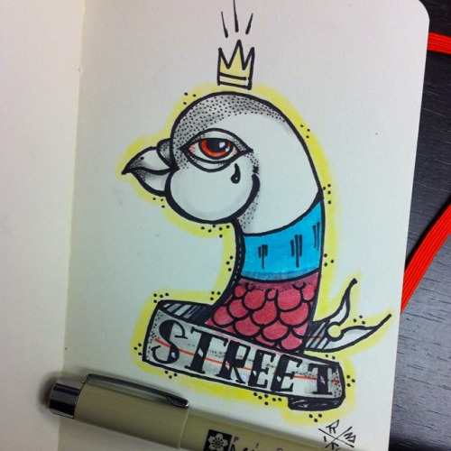 Crown On Pigeon Head With Banner Tattoo Design