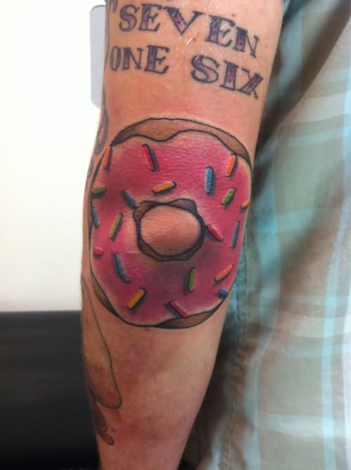 Cute Donut Tattoo Design For Elbow