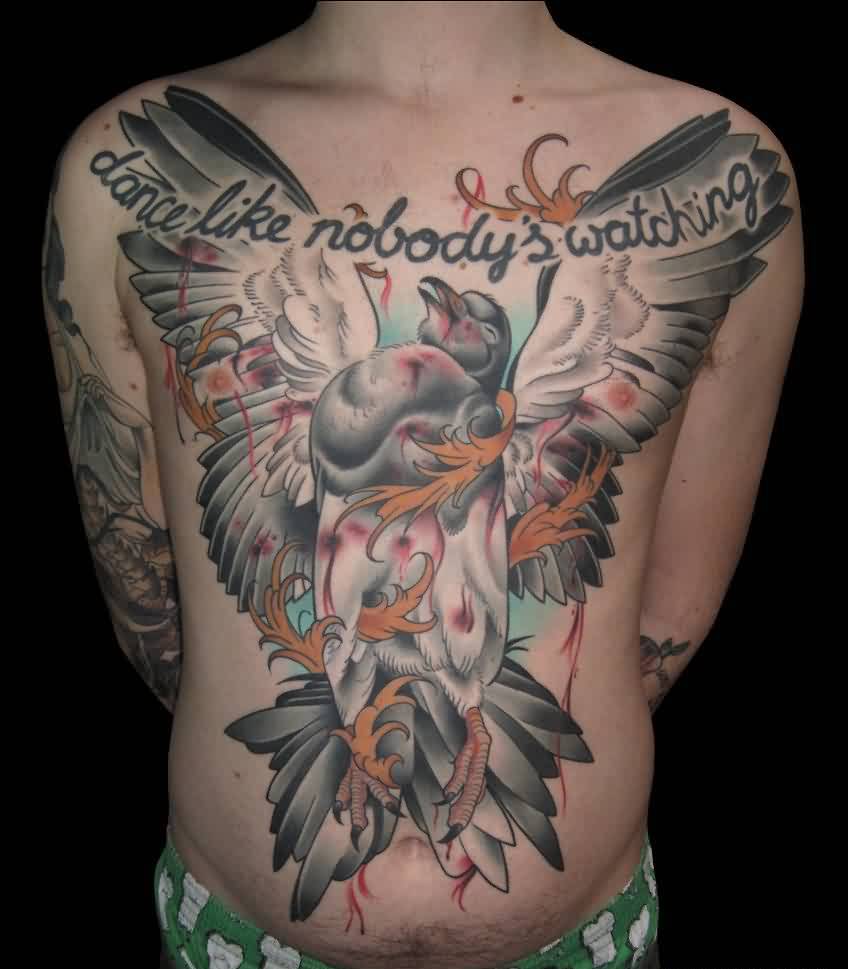 Dance Like Nobody Watching - Pigeon Tattoo On Man Full Body