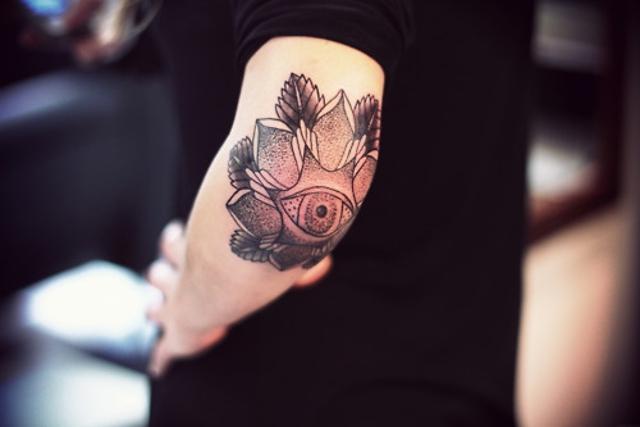 Dotwork Flower Tattoo On Left Elbow