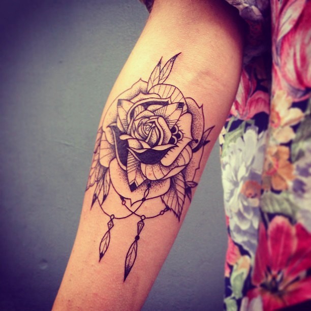 Dotwork Rose Tattoo Design For Elbow