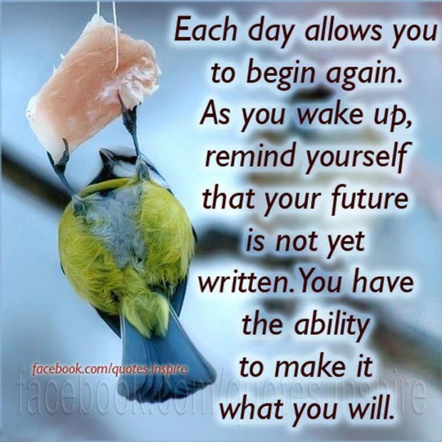Each Day Allows You To Begin Again. As You Wake Up, Remind Yourself That Your Future Is Not Yet Written. You Have The Ability To Make It What You Will.