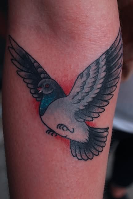 Flying Homing Pigeon Tattoo Design For Forearm