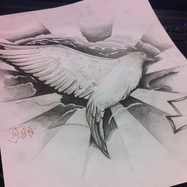 Flying Pigeon Tattoo Design By Vitali Gedzo