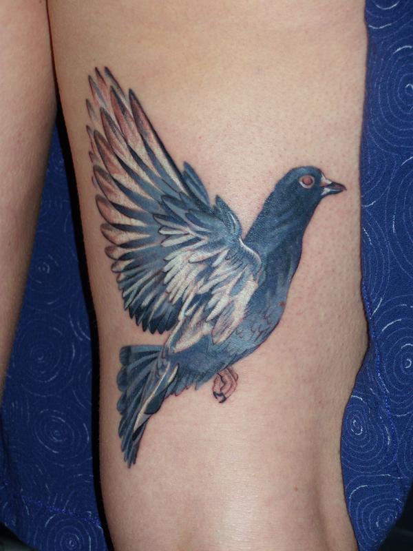Flying Pigeon Tattoo Design For Back Thigh