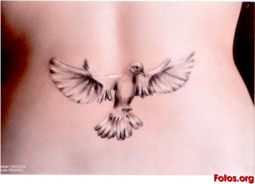 Flying Pigeon Tattoo Design For Lower Back