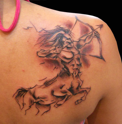 Girl Right Back Shoulder Sagittarius Tattoos