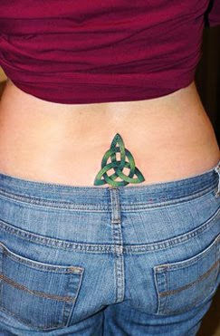 Green Ink Celtic Knot Tattoo On Lower Back
