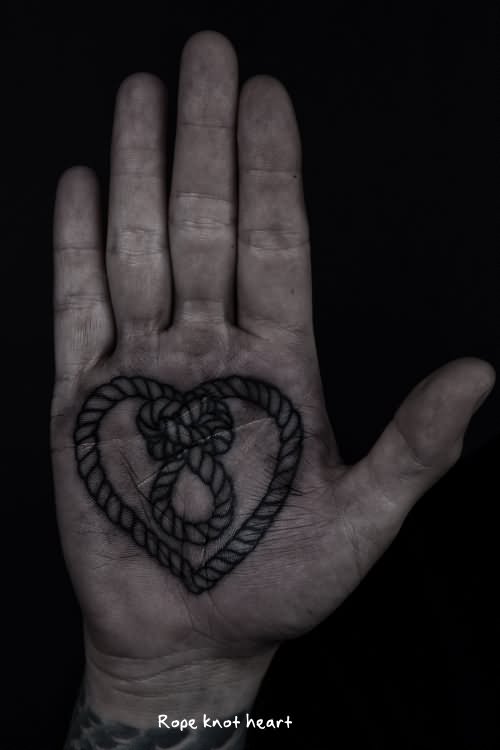Heart Rope Knot Tattoo On Hand Palm