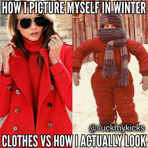 How I Picture Myself In Winter Clothes Vs How I Actually Look Funny Dress Meme Image