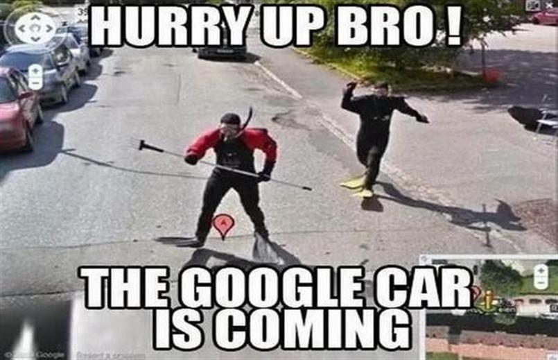 Hurry Up Bro The The Google Car Is Coming Funny Car Meme Image
