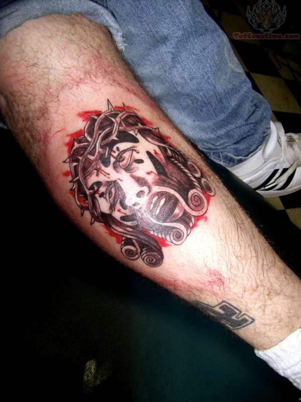 ICP Jesus Face Tattoo On Leg