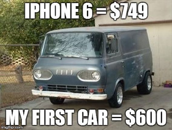 Iphone 6 = Dollar 749 My First Car = Dollar 600 Funny Car Meme Image For Facebook