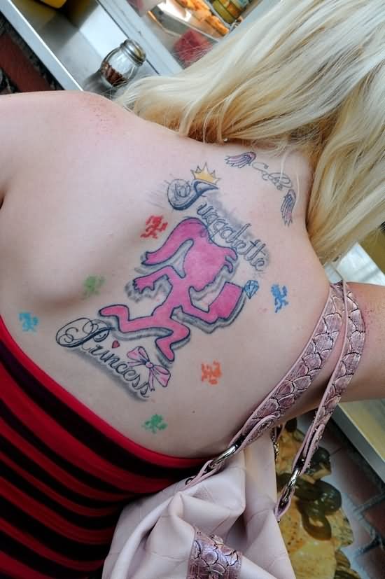 Juggalette Princess – Pink ICP Girl Logo Tattoo On Girl Upper Back