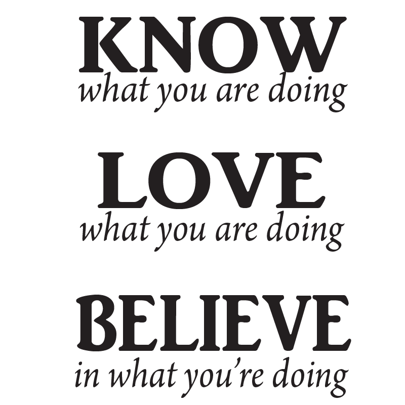 Know what you are doing. Love what you are doing believe in what you are doing. - Will Rogers