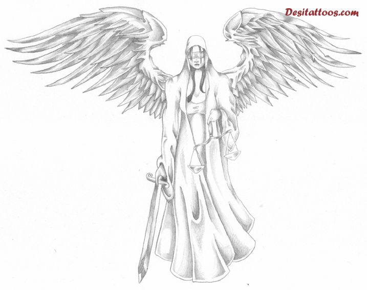 Lady Justice With Wings Tattoo Design