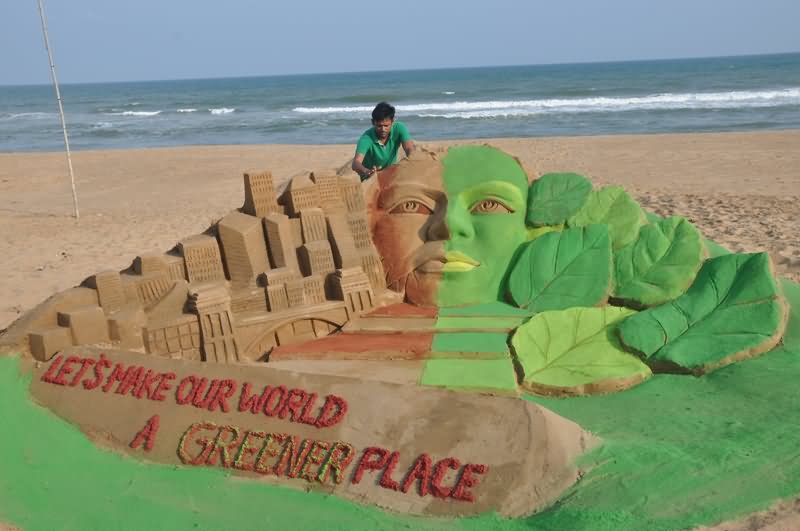 Let's Make Our World A Greener Place Sand Art On World Environment Day