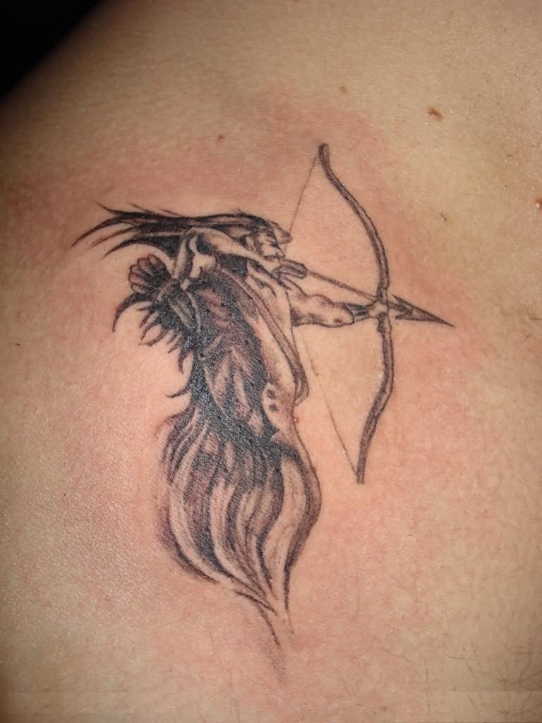 Nice Grey Ink Sagittarius Tattoo
