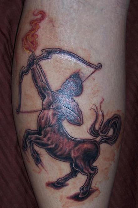 Nice Sagittarius Tattoo On Leg