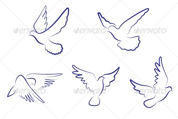 Outline Five Flying Pigeon Tattoo Design