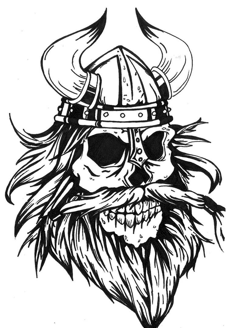 Outline Viking Skull Tattoo Design by Mokheir35