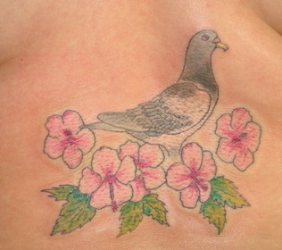 Pigeon With Flowers Tattoo Design