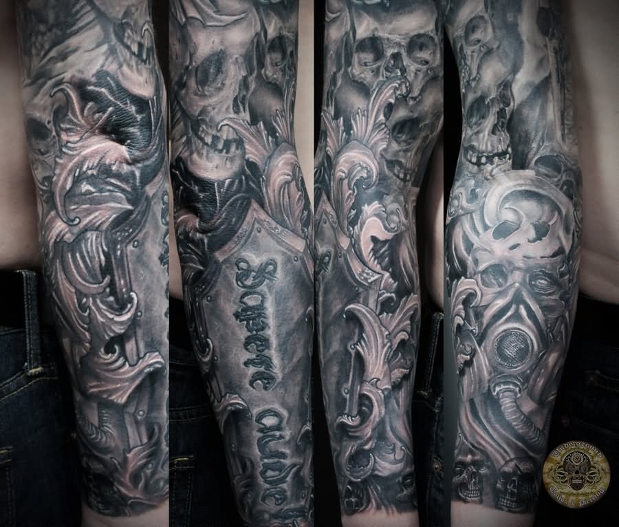 Realistic Viking Tattoo On Arm Full Sleeve