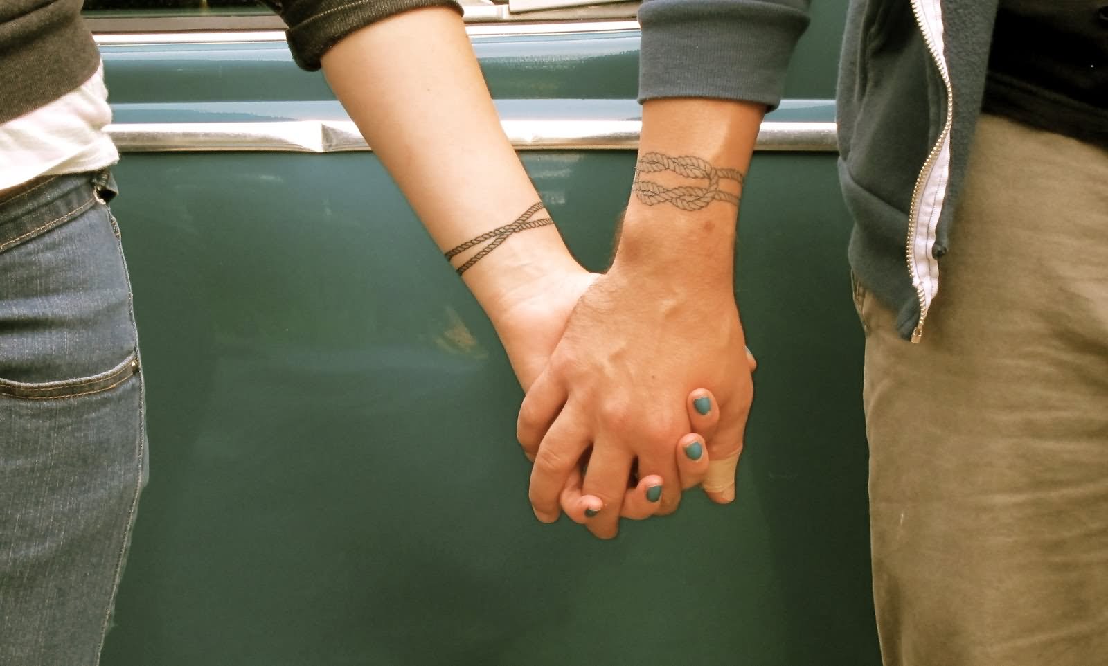 Sailor Knot Tattoo On Couple Wrist