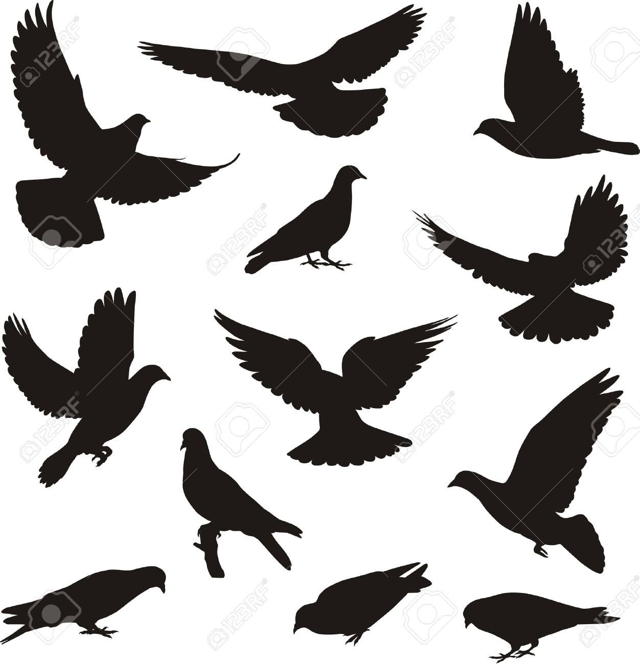 Silhouette Flying Pigeons Tattoo Flash
