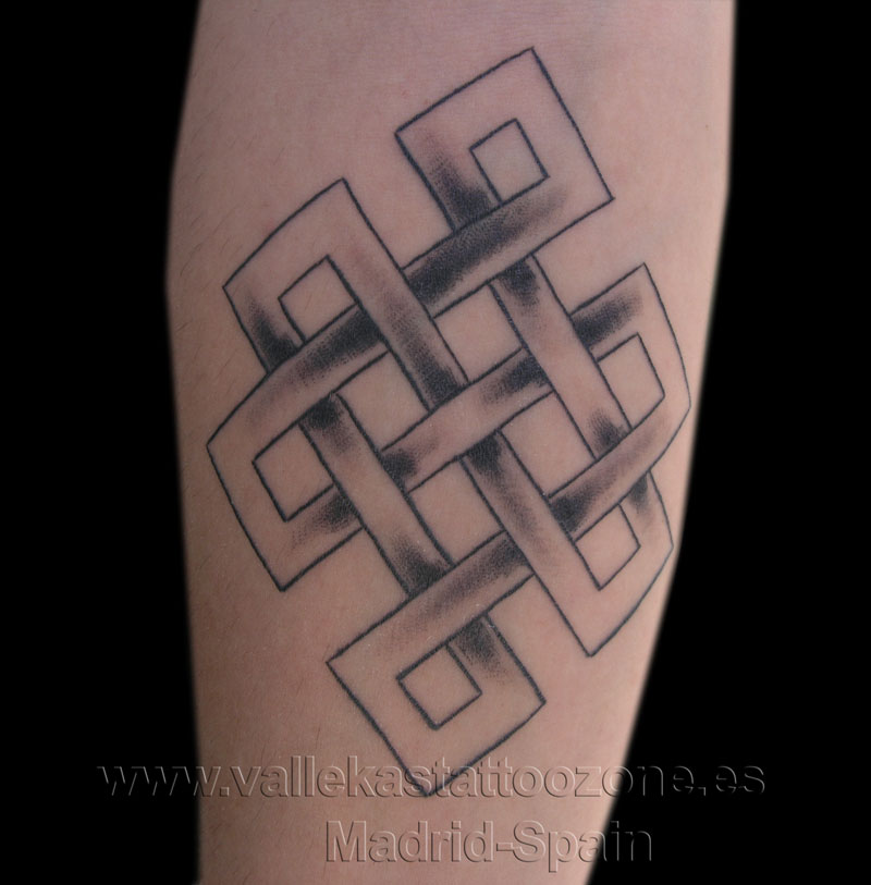 Simple Black Ink Endless Knot Tattoo Design For Half Sleeve