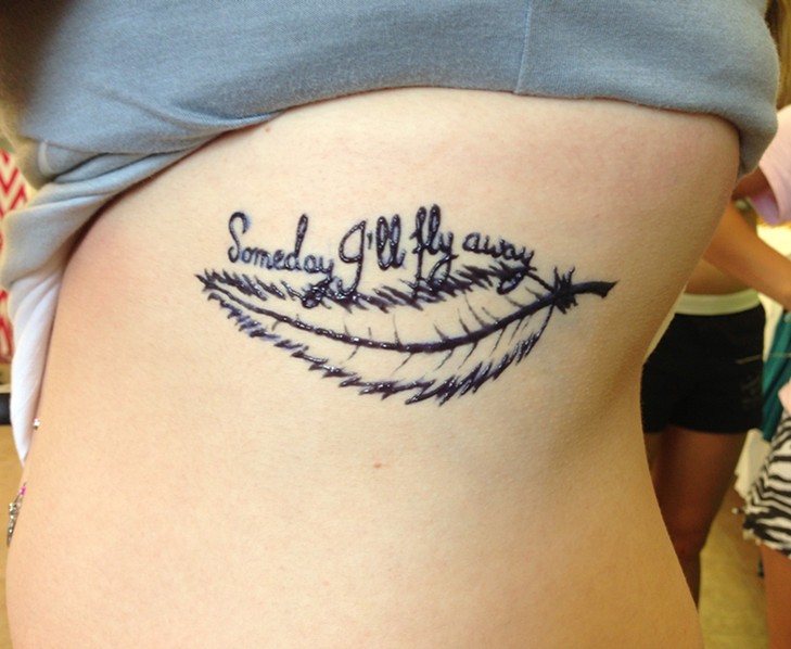 Someday I Will Fly Away - Pigeon Feather Tattoo On Side Rib