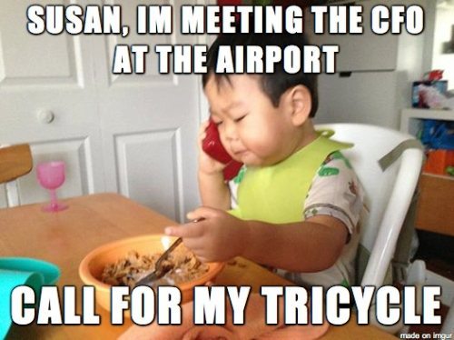 Susan, I Am Meeting The CFO At The Airport Funny Baby Meme Image
