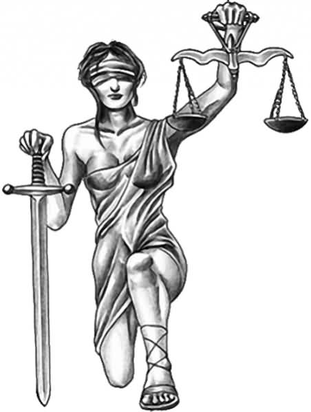 Sword And Justice Scale In Lady Hands Tattoo Design