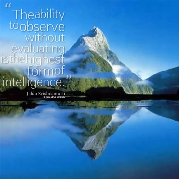 'The ability to observe without evaluating is the highest form of intelligence  - Jiddu Krishnamurti