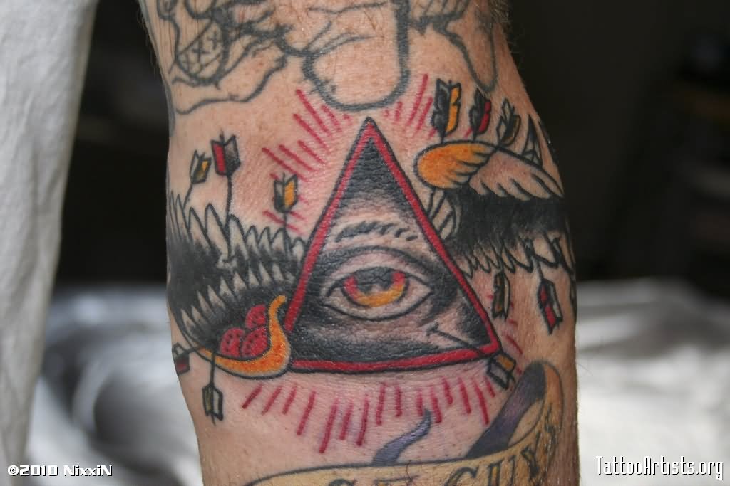Traditional Illuminati Eye Tattoo Design For Elbow