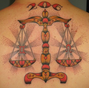 Traditional Justice Scale Tattoo Design For Upper Back