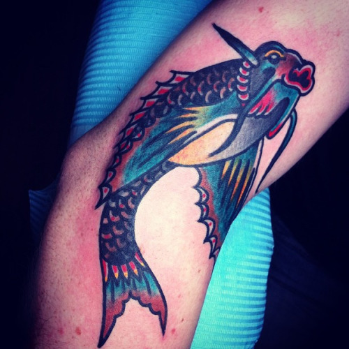 Traditional Koi Fish Tattoo Design For Elbow