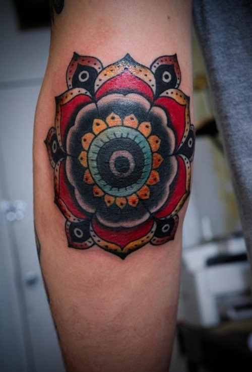 Traditional Mandala Flower Tattoo Design For Elbow