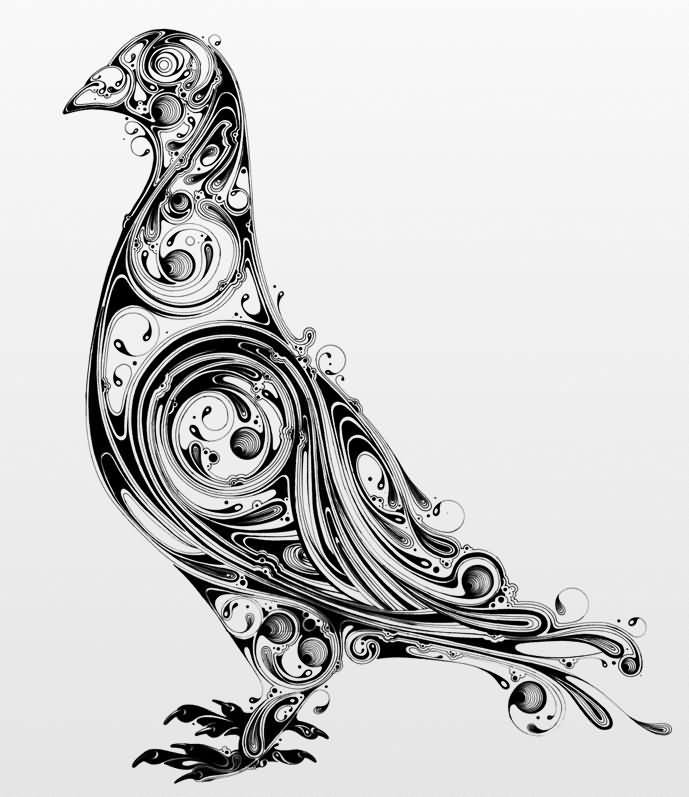 Unique Black Ink Pigeon Tattoo Design