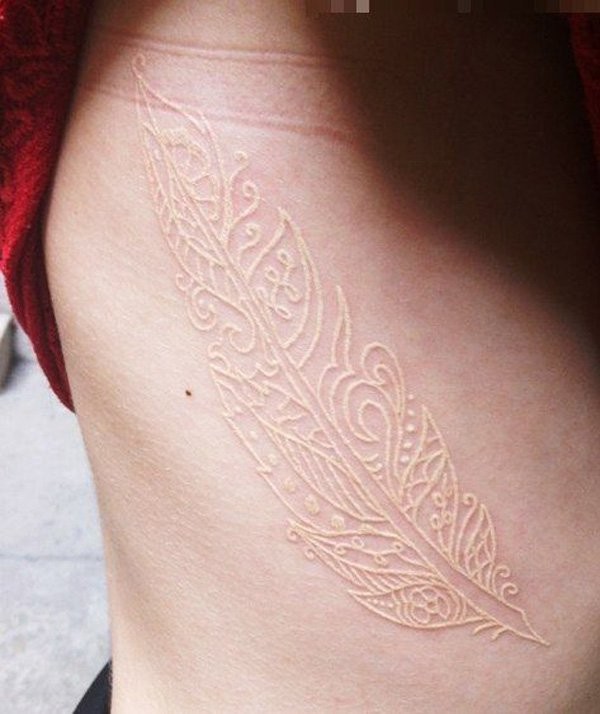 Unique White Ink Pigeon Feather Tattoo Design