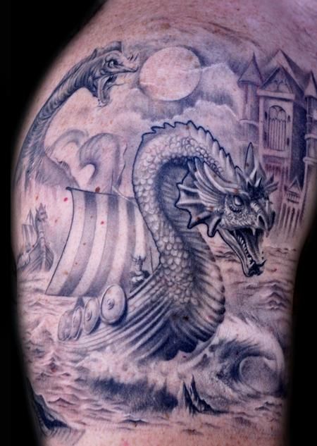 Viking Dragon Ship Tattoo Design