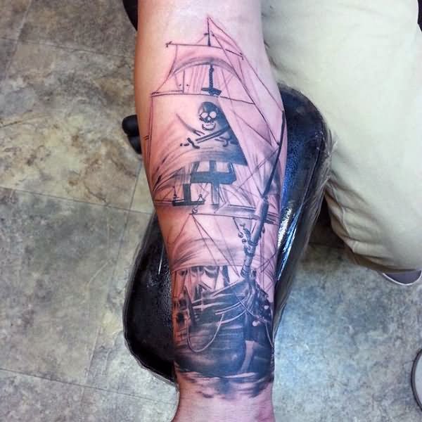 Viking Ship Tattoo On Arm Sleeve