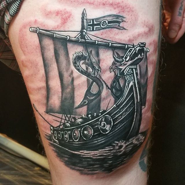 Viking Ship Tattoo by Ryan Riley