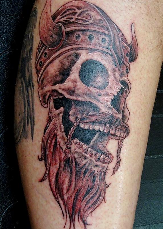 Viking Skull Tattoo On Leg
